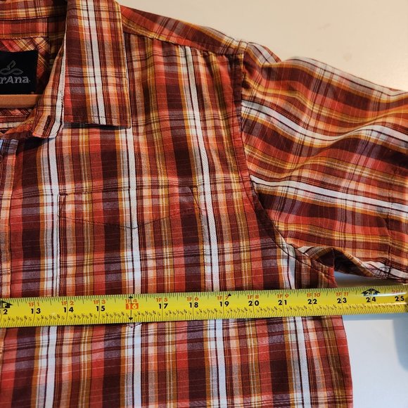 Prana Plaid Short Sleeve Button Down Shirt Organic Cotton Orange Large - Picture 8 of 9